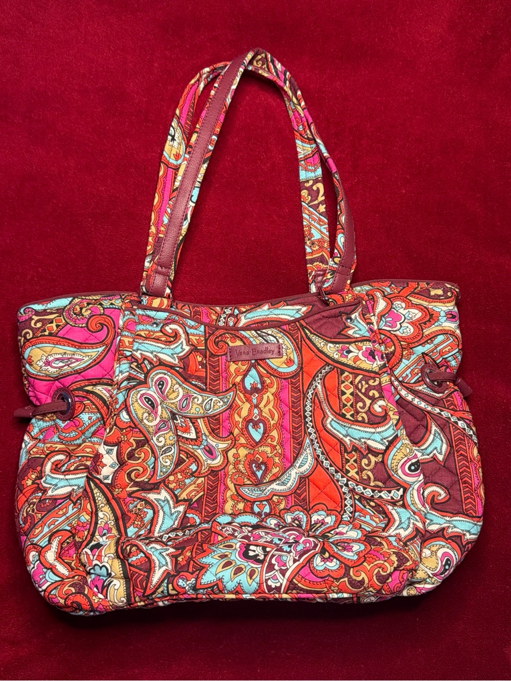 Vera Bradley Quilted Paisley Tote in Red, Pink and Turquoise Accents